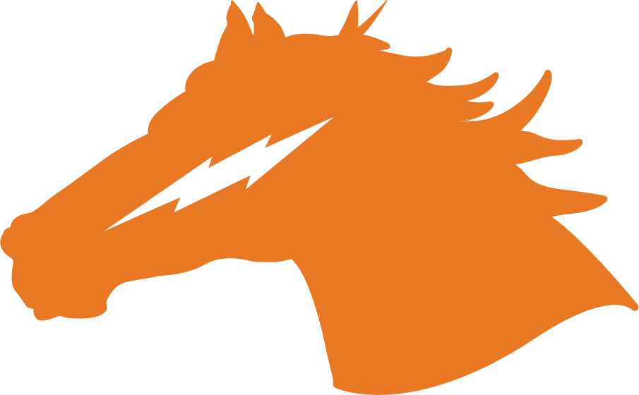 Alumni Association Logo - a horse's profile with a lightning bolt on its cheek