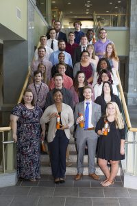 Semifinalists on staircase