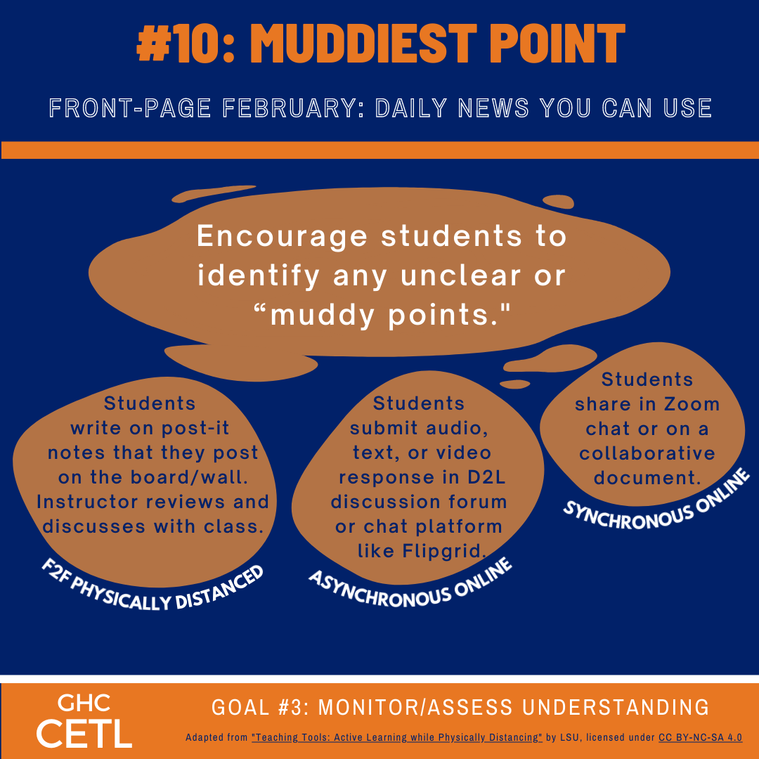Ideas regarding how to use a "muddiest point" activity to monitor & assess student understanding in face-to-face physically distanced, online-synchronous, and online-asynchronous classes