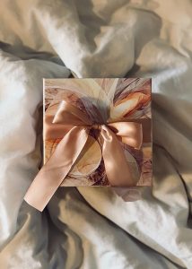 a wrapped gift with a ribbon
