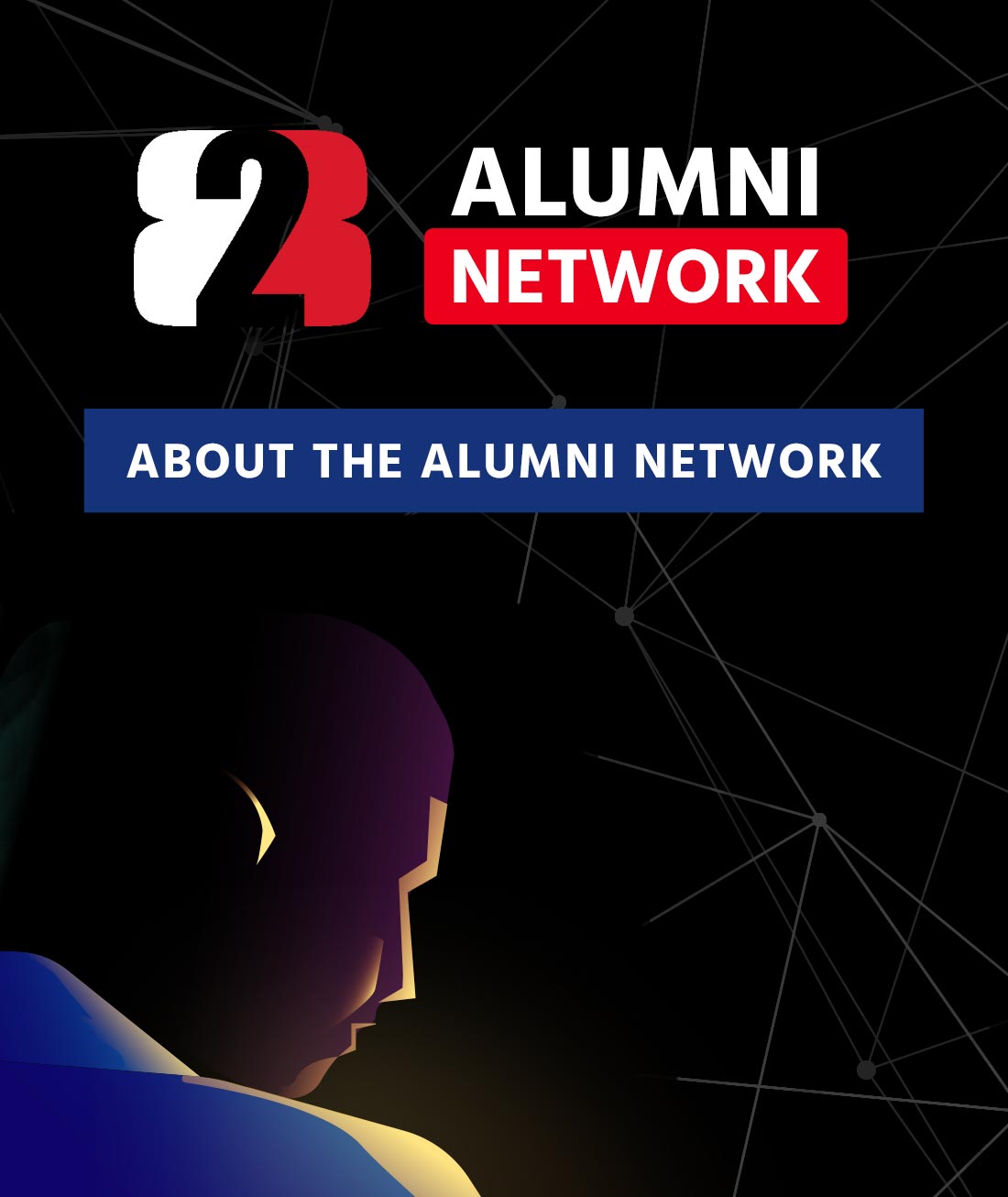 B2B Alumni Network; Silhuette of an African American man against black, illustrated.