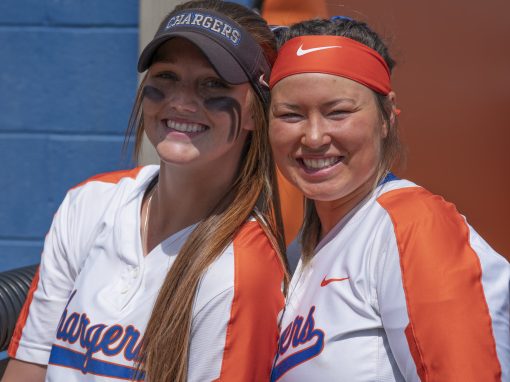 Two GHC softball players smiling at camera.