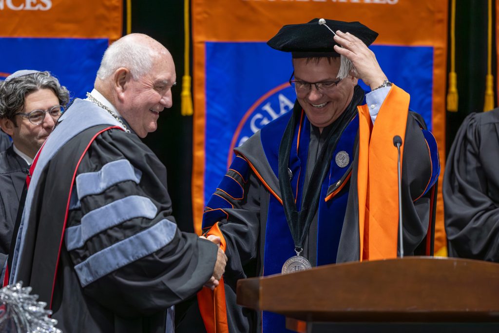 University System of Georgia Chancellor Sonny Perdue installs Mike Hobbs as the fifth president of Georgia Highlands College