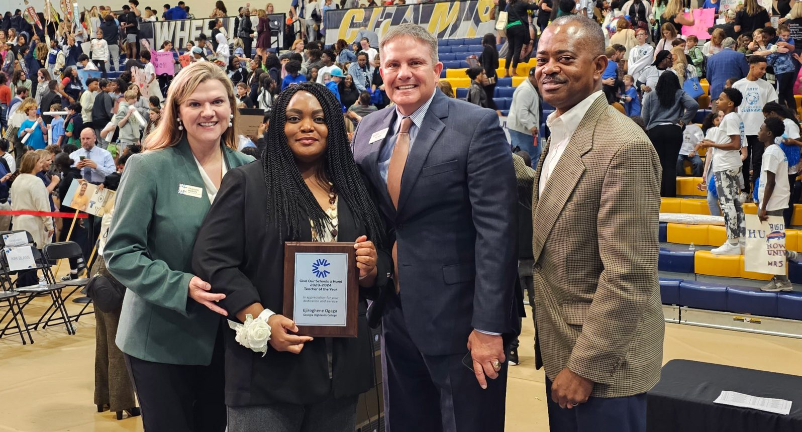 From left, Chamber of Commerce CEO Sharon Mason, GHC Assistant Professor of Biology Ejiroghene Ogaga, GHC President Dr. Mike Hobbs and Marietta Campus Dean Ken Reaves.