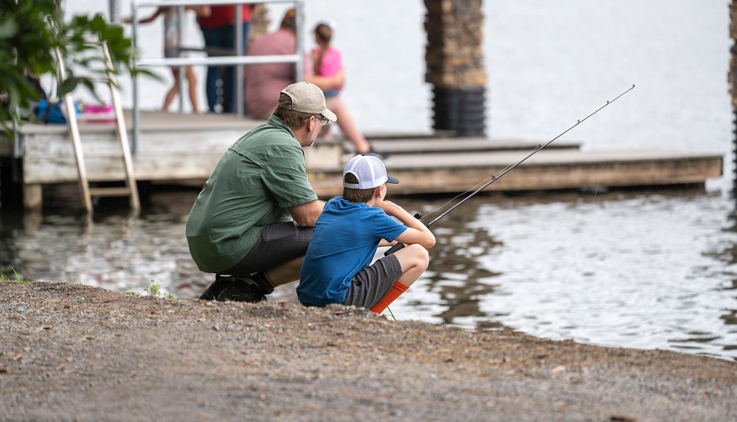 Father and son fishing at Paris Lake.