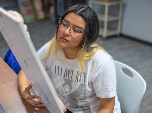 Student in art classroom