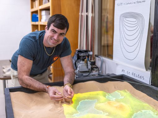 Student working in geology lab.