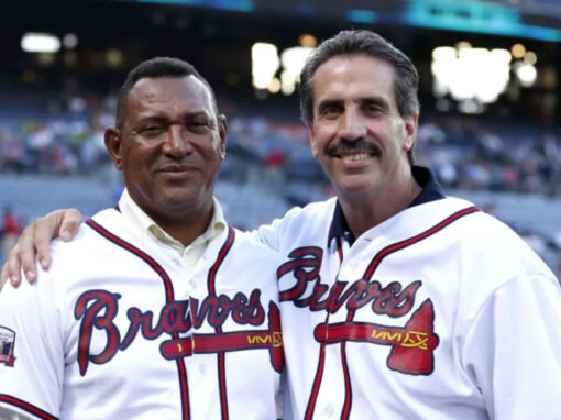 Atlanta Braves alumni Francisco Cabrera and Sid Bream attend Alumni Weekend festivities before the game between the Philadelphia Phillies and the Atlanta Braves at Turner Field on July 29, 2016 in Atlanta, Georgia. (Photo by Mike Zarrilli/Getty Images)
