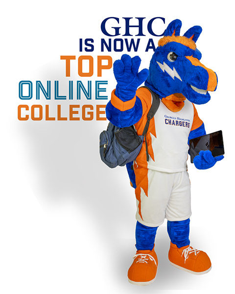Image of GHC Mascot Bolt with an iPad