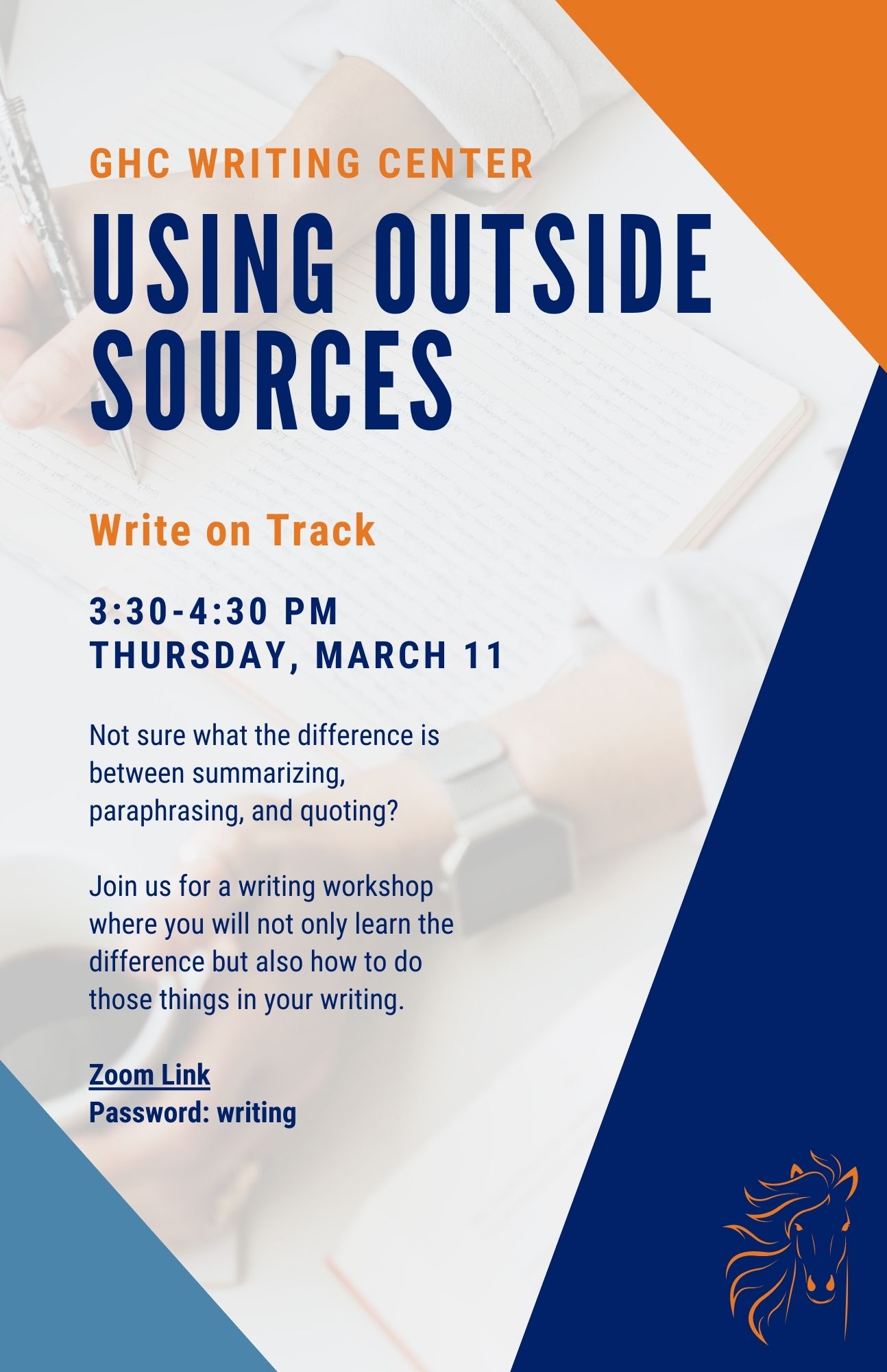 2 GHC Writing Center Using Outside Sources Workshop Flyer