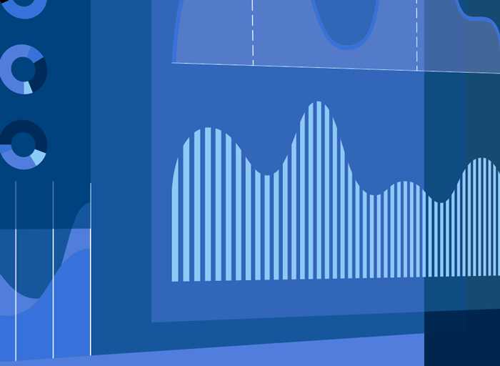 blue illustration with graphs