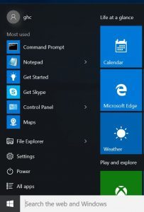search from start menu