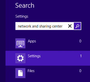 search for network and sharing center. choose settings.