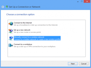 select manually in set up a connection or network dialog