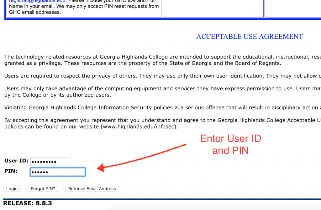 Enter user id and password