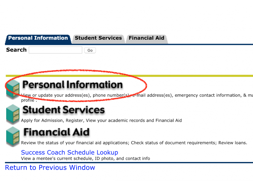 select personal information link