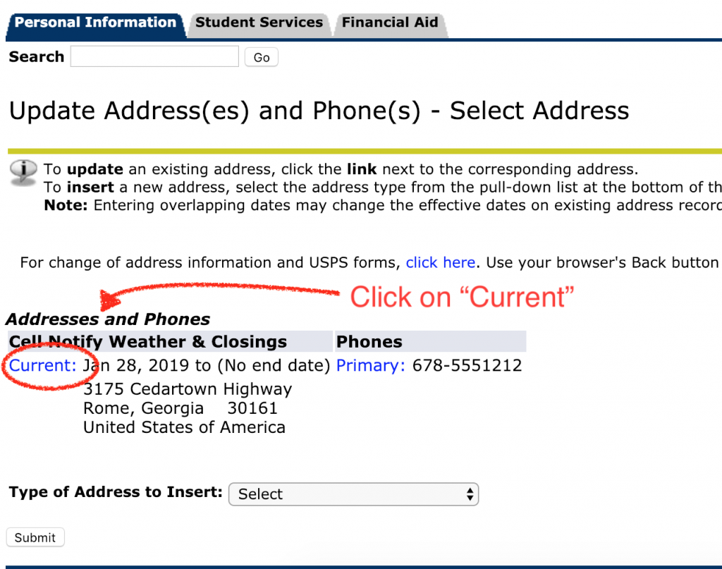 Click on current under the cell notify column