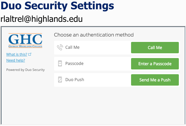 authentication method screen