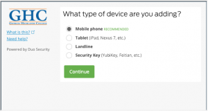 Device type selection screen