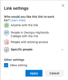 OneDrive allows you to restrict sharing links to specific individual(s).