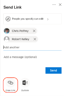 The Copy Link option in the Send Link menu .