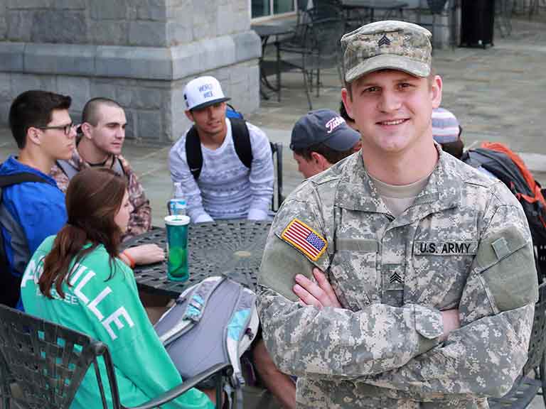 Army Sergeant with Group of Students