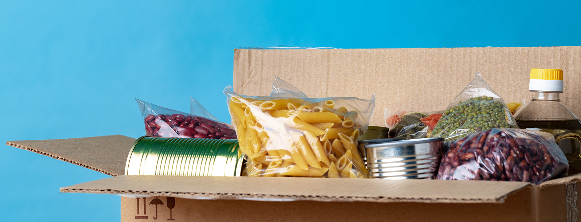 Packaged foods in a box.