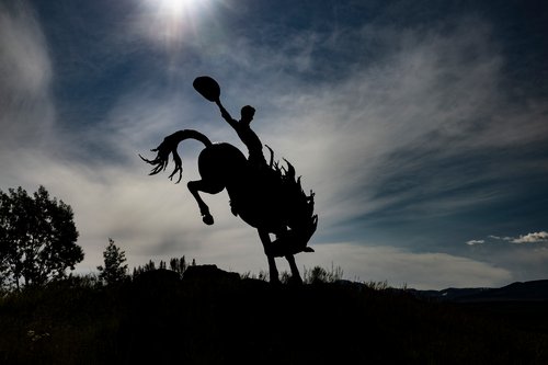 Cowboy on horse statue.